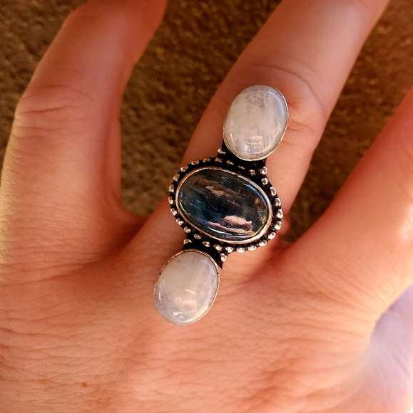 New Kyanite & Rainbow Moonstone 925 Silver Ring. - Picture 4 of 12